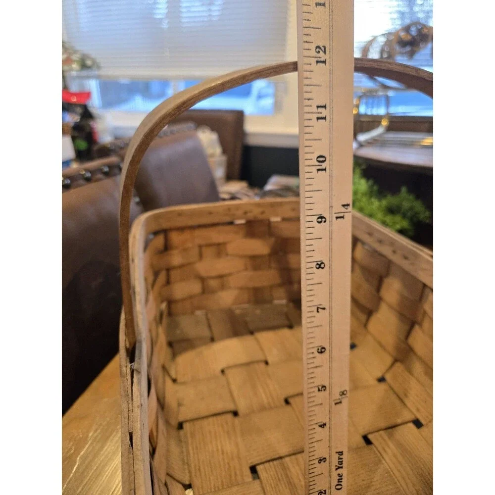 VTG Basketville Wood Woven Open Gathering Basket Fixed Handle Putney Vermont